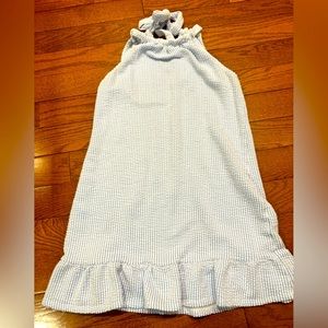 SWIM COVER UP / Halter Dress! White/ light blue stripped. LARGE- excellent